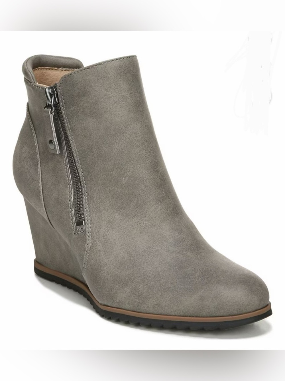SOUL Naturalizer Gray Suede Wedge Ankle Boots with Side Zip